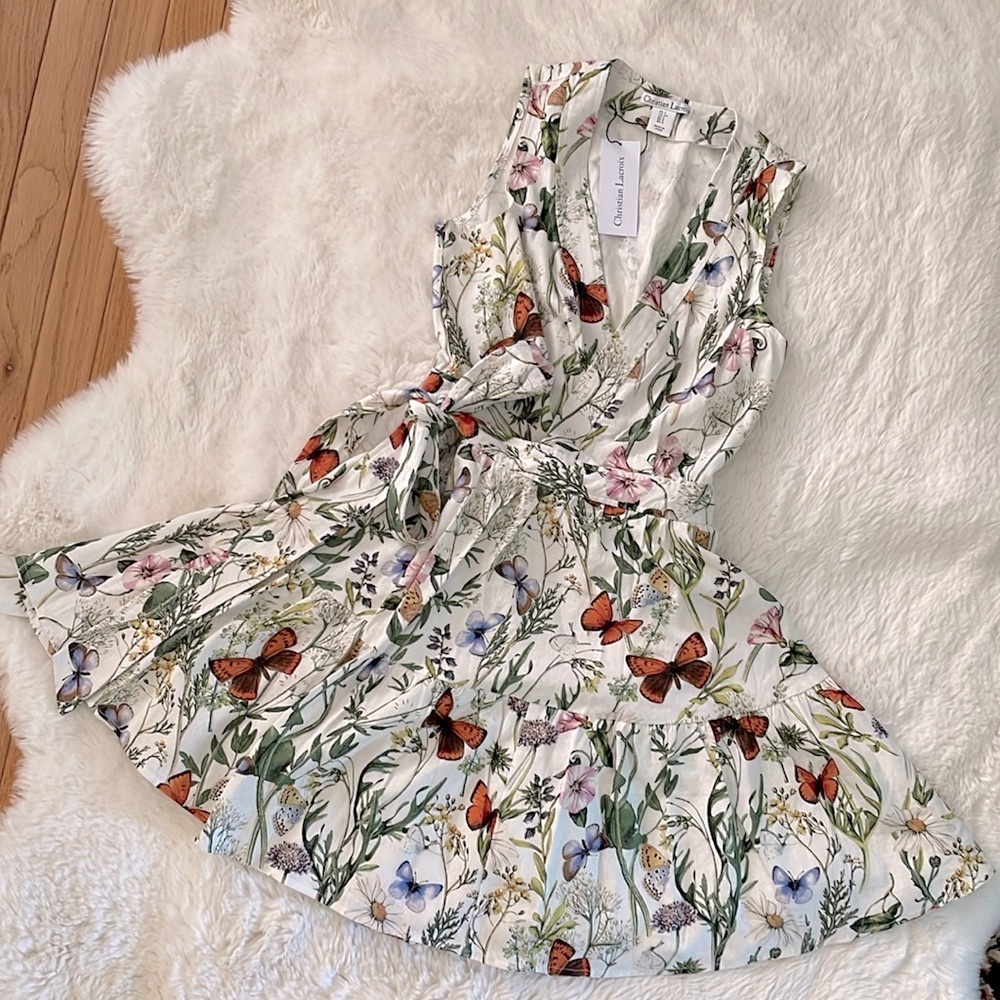 Christian Lacroix Mini floral Wrap Dress Butterfly Garden - size XS